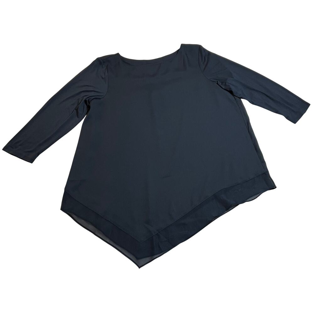 Jones New York Crewneck Tunic Top Size 14 Mixed Media Asymmetrical Hem Career